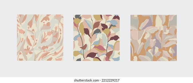 Flor de vectores y capas con ilustraciones en color pastel patrón de repetición transparente 3 conjunto de diseño