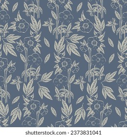 Vector flower and leaf botanical illustration seamless repeat pattern digital artwork