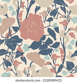 Vector flower and leaf illustration motif seamless repeat pattern