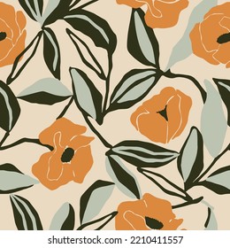 Vector flower and leaf illustration seamless repeat pattern