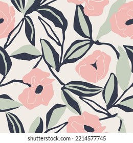 Flor vectorial e ilustración foliar de un patrón de repetición sin fisuras
