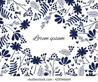 Vector flower and leaf monochrome background for postcards and invitations. Pen tool traced. Eps 8 format.