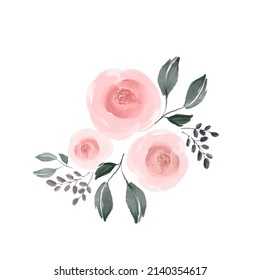 Vector flower with leaves isolated on white background,pink pastel rose for decorative card or design invitations elements