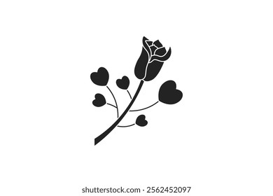 vector flower with leaves love silhouette style