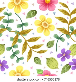 Vector, flower and leaves pattern seamless.