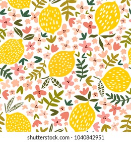 Vector Flower And Lemon Seamless Pattern