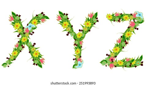 Vector flower letter set. X Y Z