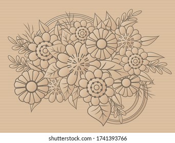 vector flower line art composition brown paper