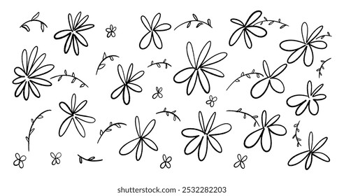 Vector flower line illustration isolated on white background