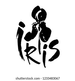Vector flower logo. Floral background. Calligraphy ink. Stylized calligraphic ink iris. Modern brush calligraphy.