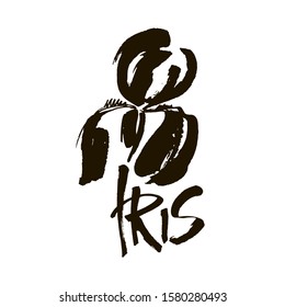 Vector flower logo. Floral background. Calligraphy ink. Stylized calligraphic ink iris. Modern brush calligraphy.