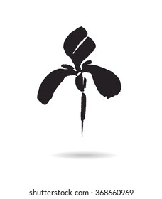 Vector flower logo. Floral background. Calligraphy ink. Stylized calligraphic ink iris.