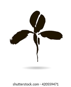 Vector flower logo. Floral background. Calligraphy ink. Stylized calligraphic ink iris.