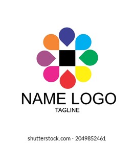 Vector flower logo formed from a collection of circle shapes.