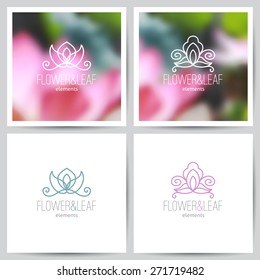 vector flower logo set on blurred backgrounds of lotus and on white