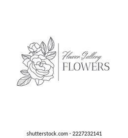 Vector flower logo template. Modern hand drawn line style design. Minimalist drawn floral logo design  illustration.