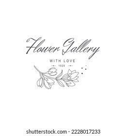 Vector flower logo template. Modern hand drawn line style design. Minimalist drawn floral logo design illustration.