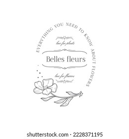 Vector flower logo template. Modern hand drawn line style design. Minimalist drawn floral logo design illustration.
