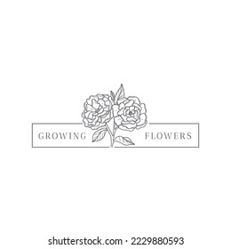 Vector flower logo template. Modern hand drawn line style design. Minimalist drawn floral logo design illustration.