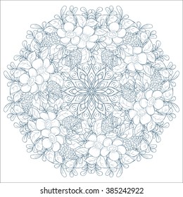 Vector flower mandala. Abstract illustration with Oriental ornaments for anti-stress coloring, posters, flyers, invitations, postcards
