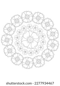 Vector flower mandala in black and white. Round pattern for coloring