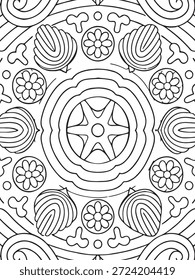 Mandala de flores de Vector en blanco y negro. Patrón redondo para colorear