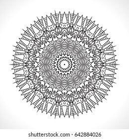 Vector Flower Mandala for Coloring Book and Indian Design. Black and White Moroccan, Spain, Turkish, Pakistan, Ottoman Pattern Isolated