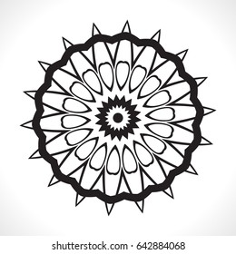 Vector Flower Mandala for Coloring Book and Indian Design. Black and White Moroccan, Spain, Turkish, Pakistan, Ottoman Pattern Isolated