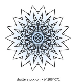 Vector Flower Mandala for Coloring Book and Indian Design. Black and White Moroccan, Spain, Turkish, Pakistan, Ottoman Pattern Isolated