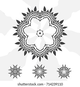Vector Flower Mandala for Coloring Book and Indian Design. Black and White Moroccan, Spain, Turkish, Pakistan, Ottoman Pattern Isolated