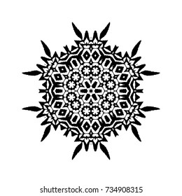 Vector Flower Mandala for Coloring Book and Indian Design. Black and White Moroccan, Spain, Turkish, Pakistan, Ottoman Pattern Isolated