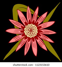 Vector Flower or Mandala. Hand Drawn Style. Beautiful Blossom with Petals. Isolated African Camomile, Gerbera or Daisy. Stylized Flower for Card, Tablecloth, Paper, Tile, Pattern, Wedding Design.