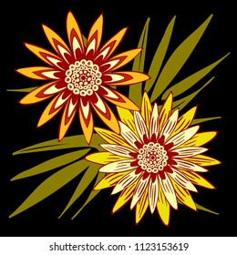 Vector Flower or Mandala. Hand Drawn Style. Beautiful Blossom with Petals. Isolated African Camomile, Gerbera or Daisy. Stylized Flower for Card, Tablecloth, Paper, Tile, Pattern, Wedding Design.