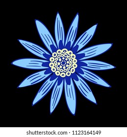 Vector Flower or Mandala. Hand Drawn Style. Beautiful Blossom with Petals. Isolated African Camomile, Gerbera or Daisy. Stylized Flower for Card, Tablecloth, Paper, Tile, Pattern, Wedding Design.