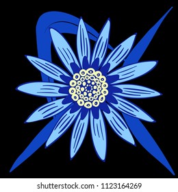 Vector Flower or Mandala. Hand Drawn Style. Beautiful Blossom with Petals. Isolated African Camomile, Gerbera or Daisy. Stylized Flower for Card, Tablecloth, Paper, Tile, Pattern, Wedding Design.