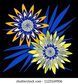 Vector Flower or Mandala. Hand Drawn Style. Beautiful Blossom with Petals. Isolated African Camomile, Gerbera or Daisy. Stylized Flower for Card, Tablecloth, Paper, Tile, Pattern, Wedding Design.