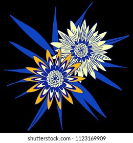 Vector Flower or Mandala. Hand Drawn Style. Beautiful Blossom with Petals. Isolated African Camomile, Gerbera or Daisy. Stylized Flower for Card, Tablecloth, Paper, Tile, Pattern, Wedding Design.