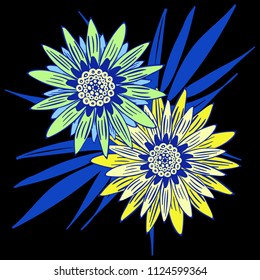 Vector Flower or Mandala. Hand Drawn Style. Beautiful Blossom with Petals. Isolated African Camomile, Gerbera or Daisy. Stylized Flower for Card, Tablecloth, Paper, Tile, Pattern, Wedding Design.