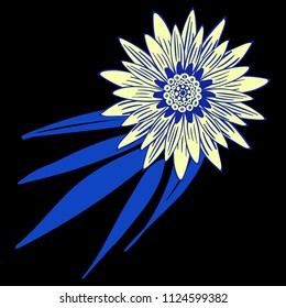 Vector Flower or Mandala. Hand Drawn Style. Beautiful Blossom with Petals. Isolated African Camomile, Gerbera or Daisy. Stylized Flower for Card, Tablecloth, Paper, Tile, Pattern, Wedding Design.