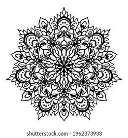 vector flower mandala, henna drawing, lace, circular pattern, print for clothing, textiles, notebooks, tattoos, anti-stress coloring. isolated on a white background. 