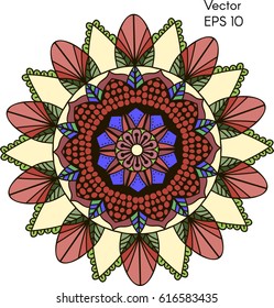 Vector flower mandala. Ornamental lace pattern, circle background with floral details. 