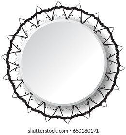 Vector Flower Mandala with Place for Text. Black and White Moroccan, Spain, Turkish, Pakistan, Ottoman Pattern Isolated