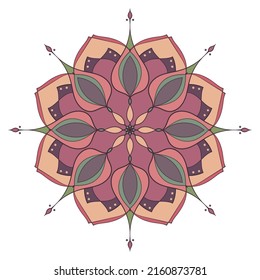 Vector flower mandala round geometrical pattern. Colorful floral  ornament in ethnic style. Circle texture pattern for dish, textile, rug, embroidery. Adult coloring page example. Design element, logo