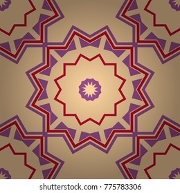 Vector flower Mandala seamless pattern. Oriental, mystic, alchemy pattern. Red, purple and beige printable package decorative elements. Vector illustration. Coloring page template.