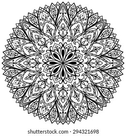 Vector flower medallion. Mandala with vintage ornament. Sketch of tattoo.