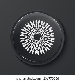 Vector flower modern black glass circle icon. Eps10