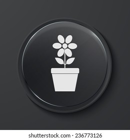 Vector flower modern black glass circle icon. Eps10