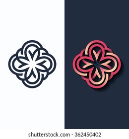 Vector flower, multicolor shape and monochromatic one. Abstract emblem, design concept, logo, logotype element for beauty, fashion, luxury, spa.  