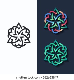 Vector flower, multicolor shape and monochromatic one. Abstract emblem, design concept, logo, logotype element for beauty, fashion, luxury, spa.  