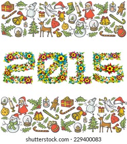 vector flower numbers 2015 and Christmas and New Year objects